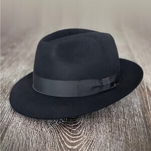 Bollini Black Tuscana Wool Felt Fedora Size 6 7/8